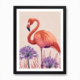 Chilean Flamingo Agapanthus Minimalist Illustration 4 Art Print