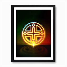 Neon Geometric Glyph in Watermelon Green and Red on Black n.0111 Art Print