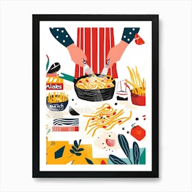 Illustration Of A Woman Cooking Pasta Art Print