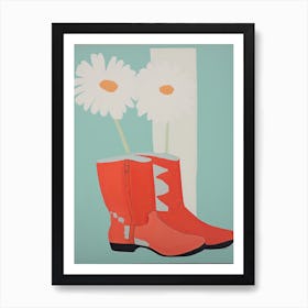 Painting Of Cowboy Boots With Flowers, Pop Art Style 1 Art Print