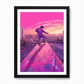 Skateboarding In Seoul, South Korea Futuristic 3 Art Print