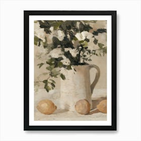 Vintage Painting Lemons In A Vase Art Print