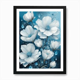 White Flowers With Raindrops Art Print