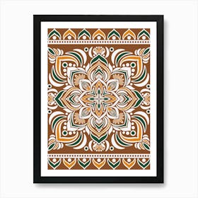 WA240020 - Earthy Mandala with Green and Orange - Intricate Bohemian Art Art Print