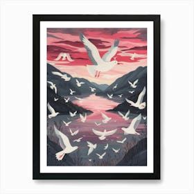 Seagulls At Sunset 1 Art Print