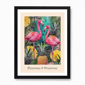 Flamingo & Pineapple Vintage Poster 5 Art Print