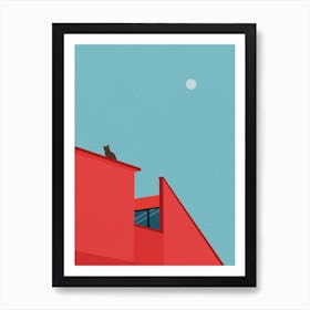 Minimal art Cat On A Roof  Art Print