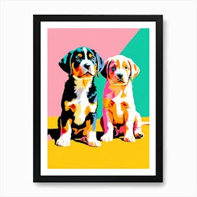 'Greater Swiss Mountain Dog Pups', This Contemporary art brings POP Art and Flat Vector Art Together, Colorful Art, Animal Art, Home Decor, Kids Room Decor, Puppy Bank - 59th Art Print