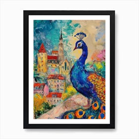 Peacock By The Castle Brushstrokes 4 Art Print