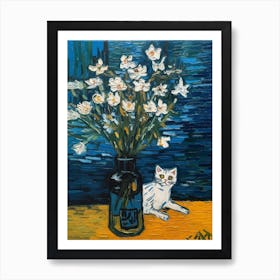 Still Life Of Lilies With A Cat 3 Art Print