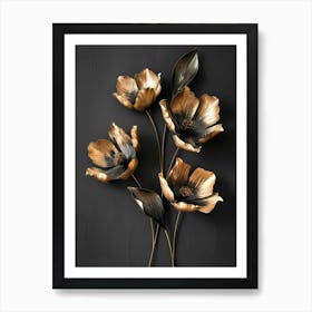 Gold And Black Flowers Art Print