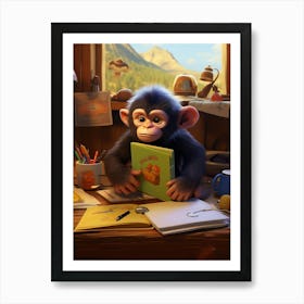 Baby Chimp's Study Safari Print Art Print