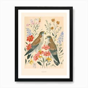 Folksy Floral Animal Drawing Falcon 3 Poster Art Print