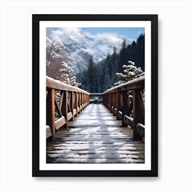 Snowy Wooden Bridge in the Mountains Art Print