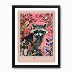 Floral Animal Painting Raccoon 3 Poster Art Print