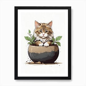 Cat In A Pot Art Print