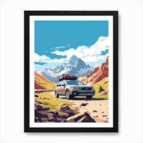 A Subaru Outback In The Route Des Grandes Alpes Illustration 4 Art Print