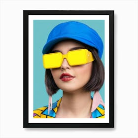 Girls Headshot Avatar Donning A Blue Face Cap Adorned With Yellow Sunglasses Captured In A Moder Art Print