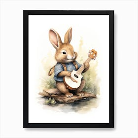 Bunny Playing Music Rabbit Prints Watercolour 2 Art Print