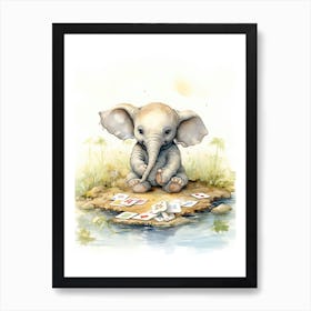 Elephant Painting Board Gaming Watercolour 3 Art Print