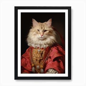 Cat In Red Medieval Clothing 1 Art Print