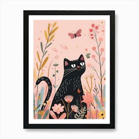 Black Cat In Flowers 2 Art Print