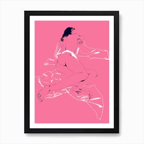 A Girl Sleeping Back View Pink Art Print