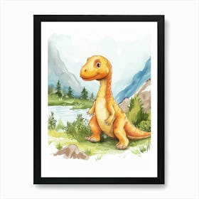 Cute Cartoon Iguanodon Dinosaur 2 Art Print