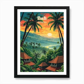 Bali Indonesia Forest Travel Art Illustration Póster