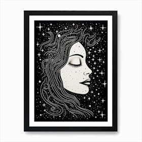 Zodiac Black & White Face Illustration 1 Poster