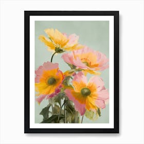 Sunflowers Flowers Acrylic Painting In Pastel Colours 4 Art Print