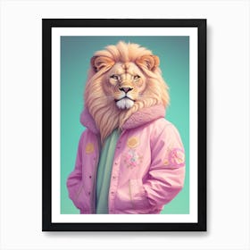 Lion Wearing Jacket Art Print