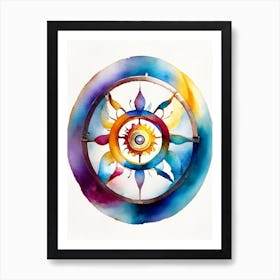 Dharma Wheel, Symbol, Third Eye Watercolour 1 Art Print