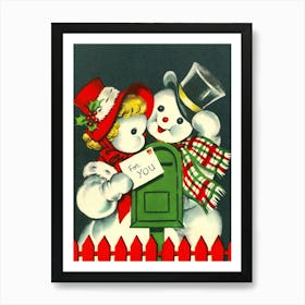 Snowman Couple With A Message For You Art Print