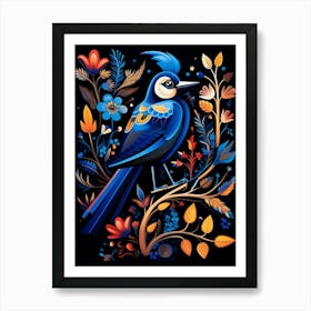 Folk Bird Illustration Blue Jay 2 Art Print