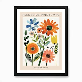 Spring Floral French Poster  Gerbera Daisy 3 Art Print