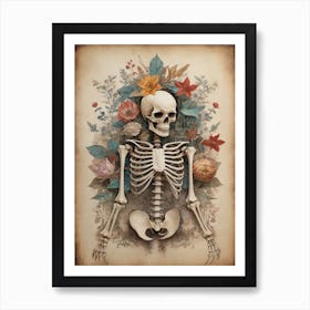 Botanical Skeleton Vintage Painting (31) Art Print