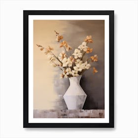 Gladiolus, Autumn Fall Flowers Sitting In A White Vase, Farmhouse Style 4 Art Print