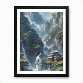 Girl Watching In mountain Art Print