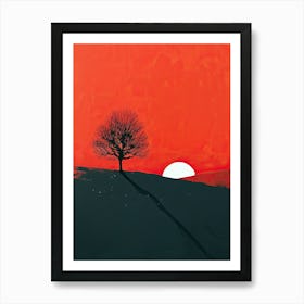 Sunset With A Tree, Minimalism Art Print