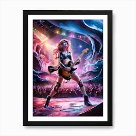 Female Rock Guitarist Painting #5 Art Print