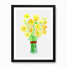 Yellow Flowers In A Vase watercolor artwork Art Print