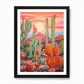 Cactus In The Desert Painting Ferocactus 1 Art Print