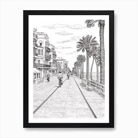 View Of Barcelona, Spain Line Art Black And White 8 Art Print