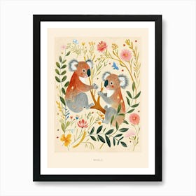 Folksy Floral Animal Drawing Koala 4 Poster Art Print