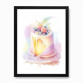 Angel Cake With Fruit Topping Dessert Gouache Flower Art Print