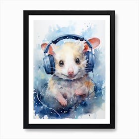 Adorable Chubby Possum Wearing Headphones 1 Art Print