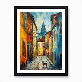 Painting Of Prague With A Cat In The Style Of Expressionism 2 Art Print