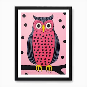 Pink Polka Dot Owl 6 Art Print