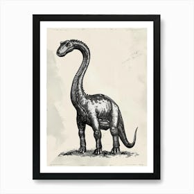 Black & White Dinosaur Etching Style Illustration Art Print